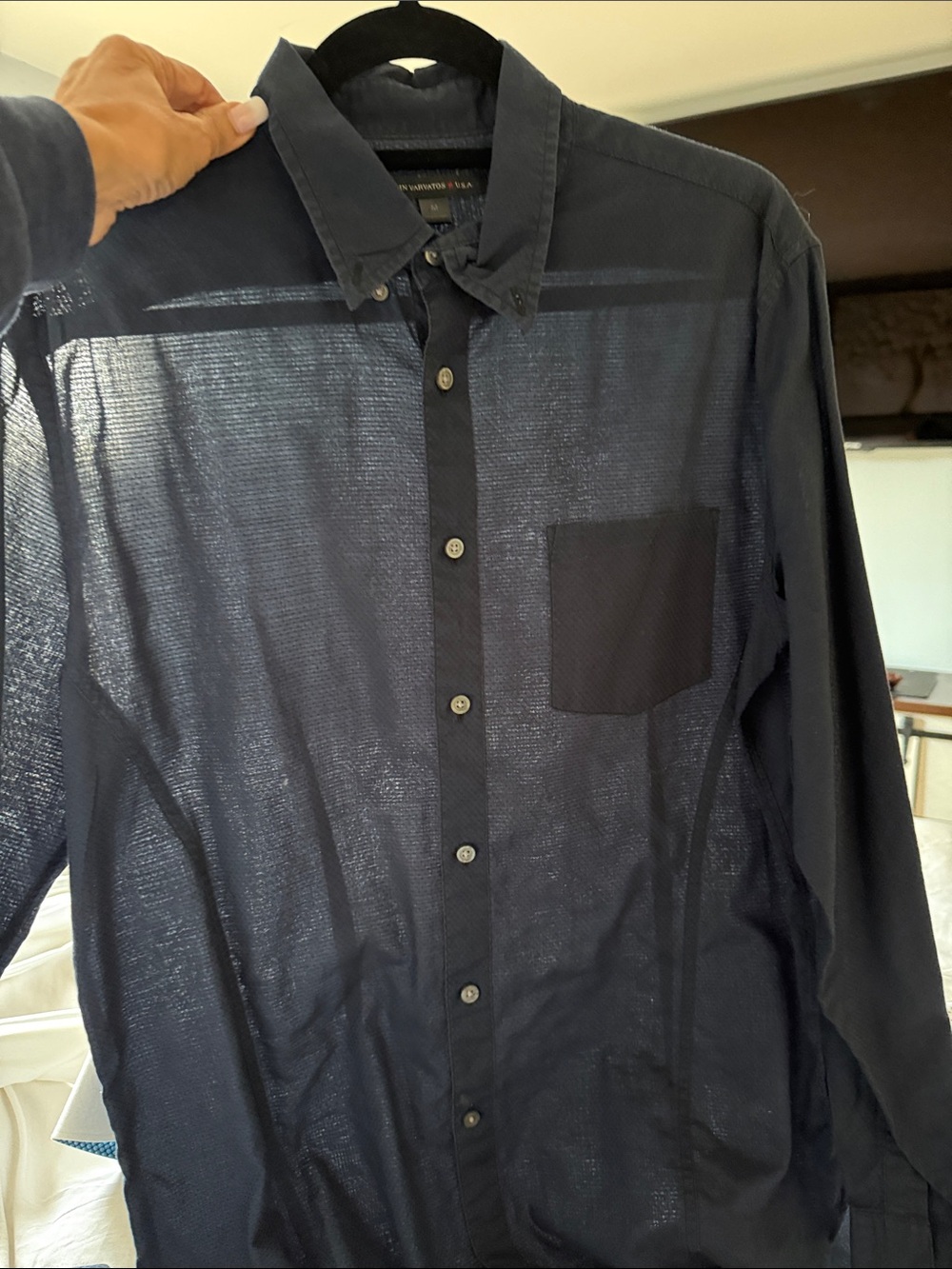 John Varvatos Sheer Dark Navy Button-Up Shirt